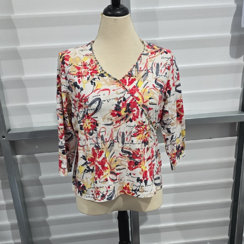 Ruby Rd. White‎ 3/4 Sleeve Fitted Blouse Size PXL